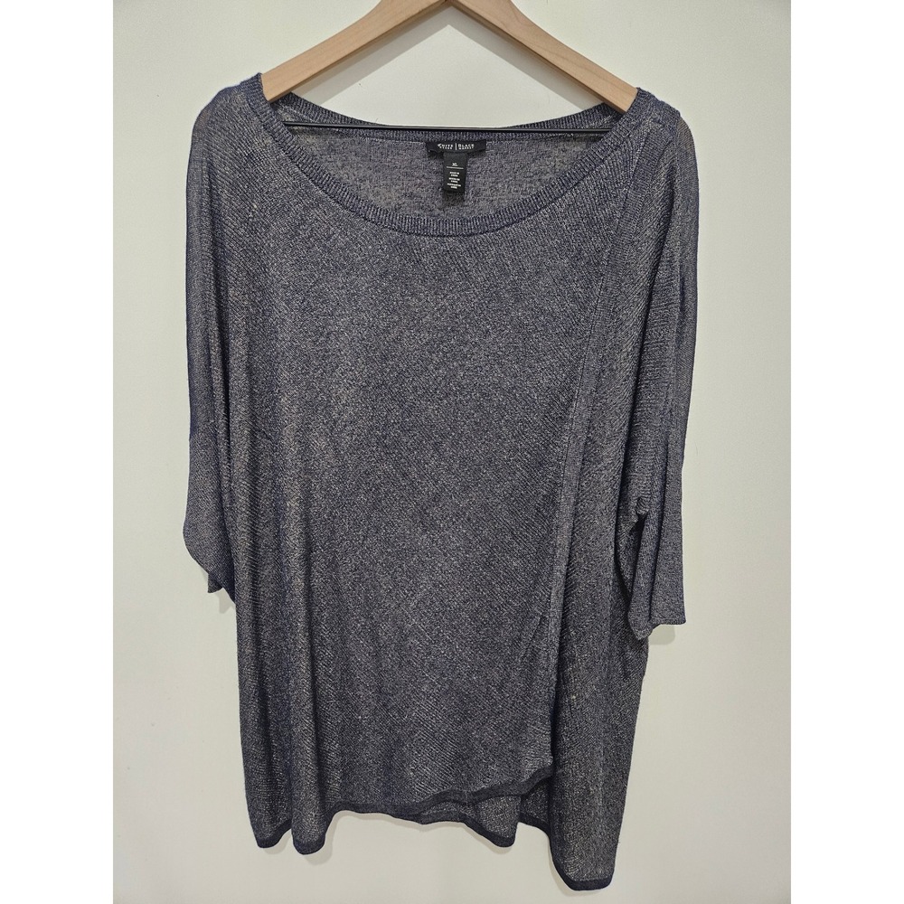 White House Black Market Navy Silver Metallic Boat Neck Dolman Sweater XL